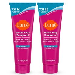 Lume Whole Body Deodorant Plus Sweat Control - Smooth Cream Tube - 72 Hour Odor And Sweat Control - Baking Soda Free. Skin Loving - 3.0 ounce (Pack of 2) (Unscented)