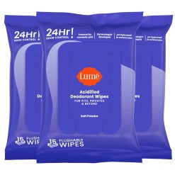 Lume Acidified Deodorant Wipes - 24 Hour Odor Control - Whole Body Deodorant Wipes - Aluminum Free.